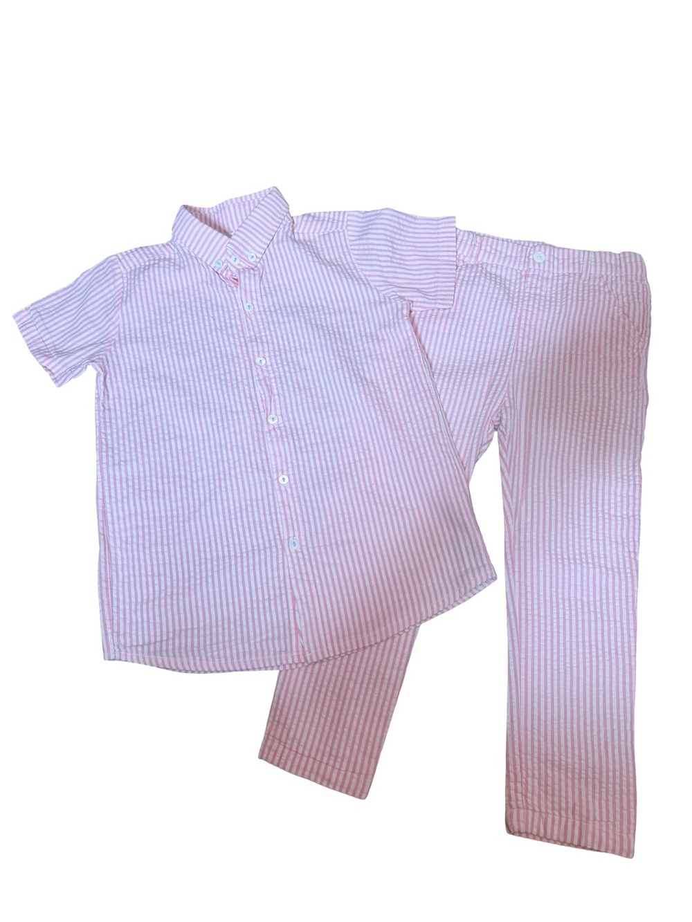 Cecil & Lou seersucker Pink Stripe Pajama Set - Short Sleeve Shirt & Pants 6-8